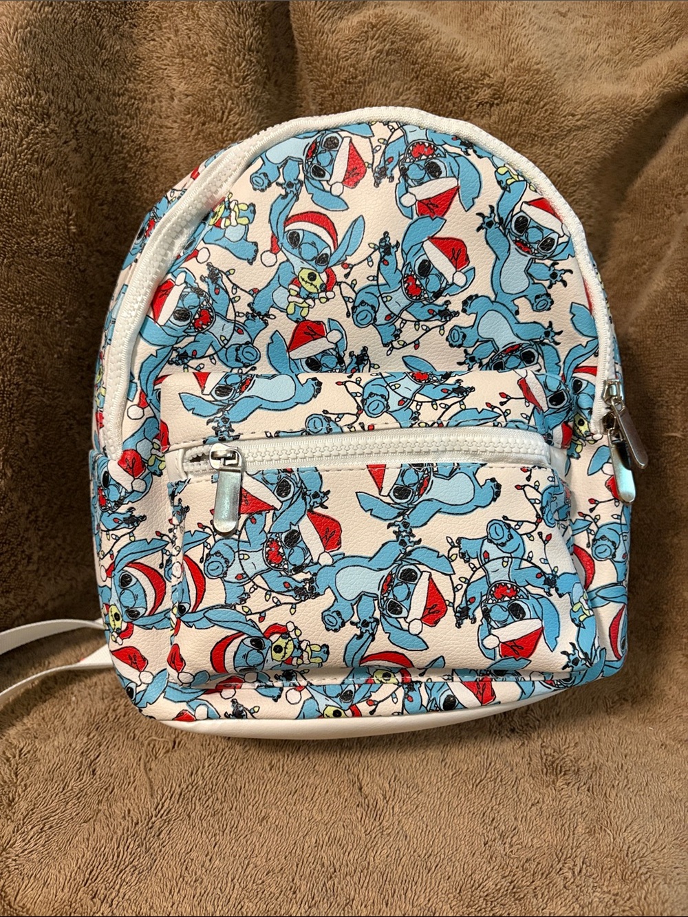 Bioworld Stitch Christmas Print Mini Backpack - Blue & White